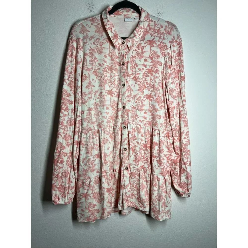 New Directions Size XXL Long Sleeve Button Front Tiered Juliana TunicTop EUC